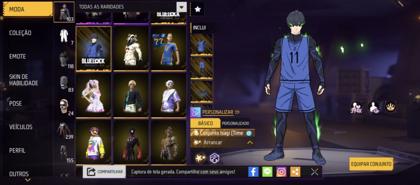 Conta de Free Fire gemada com punho e todas camisas de time