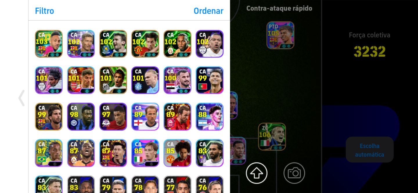 Conta efootball com Neymar, Messi e Yamal do Pack