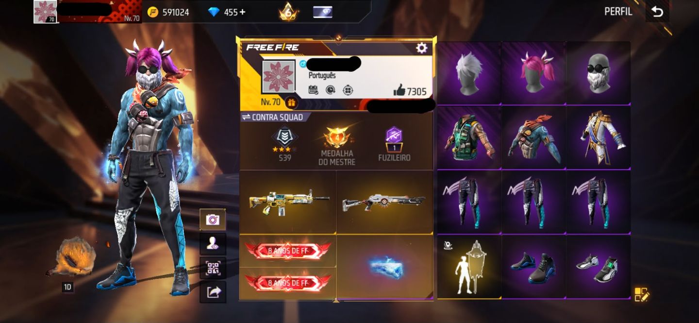Conta free fire gemada com bandeirao mandela angelical barbinha punho passe raro
