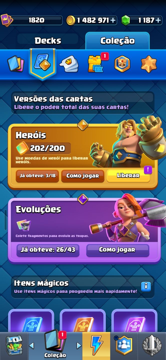 CONTA CLASH ROYALE :FULL Torre do Rei 16 | 17 Cartas Max 26 Evoluções 20 Skins