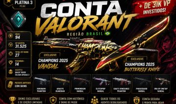 CONTA VALORANT BR | CHAMPIONS 2025 VANDAL + BUTTERFLY | 31K VP GASTOS | BRONZE