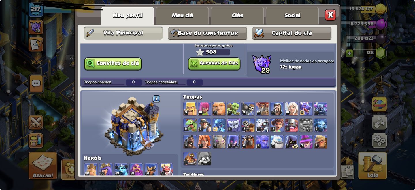Conta de Clash of Clans cv 18 bem upado