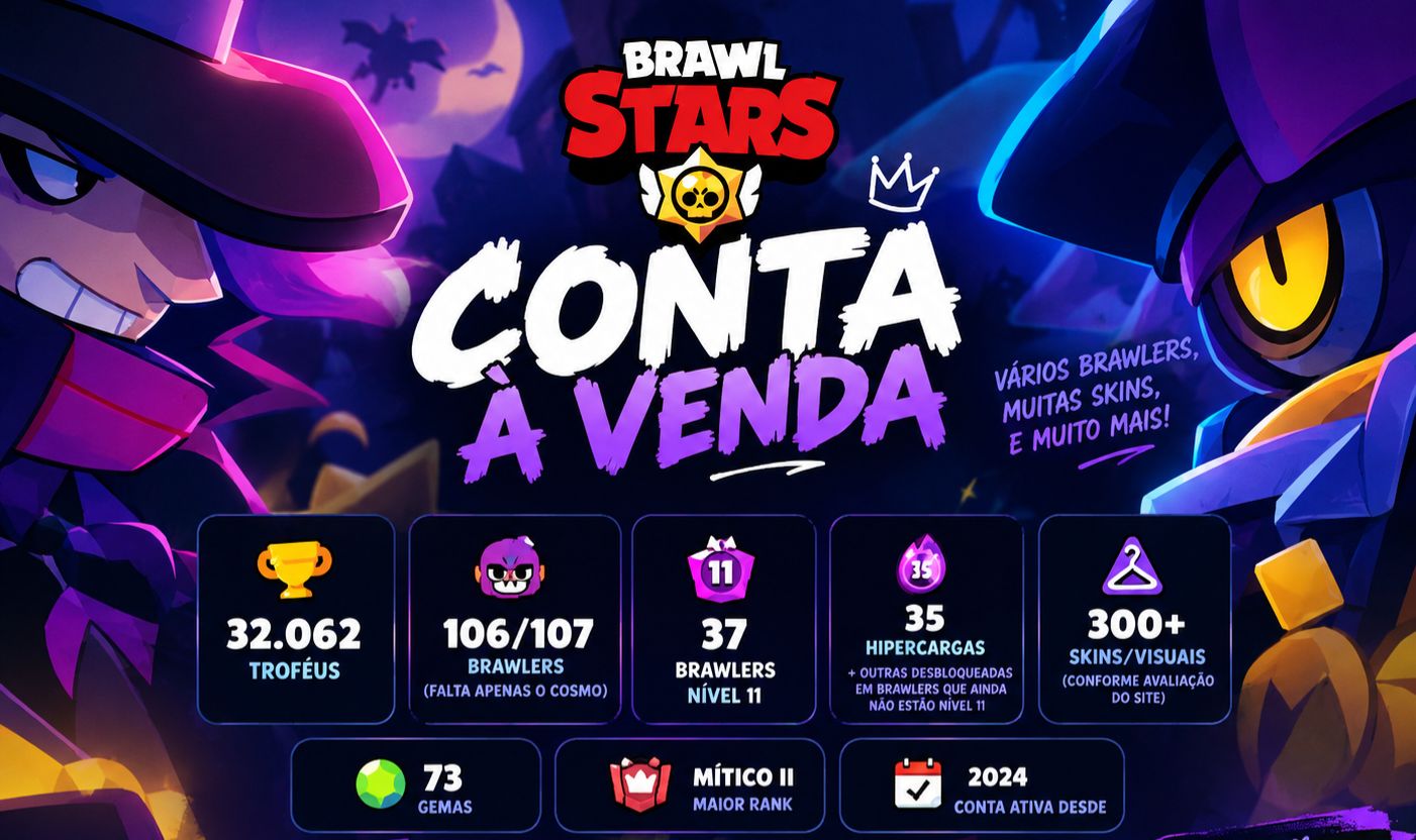 CONTA BRAWL STARS COMPLETA | 265 SKINS + 35 HIPERCARGAS + 32K TROFÉUS