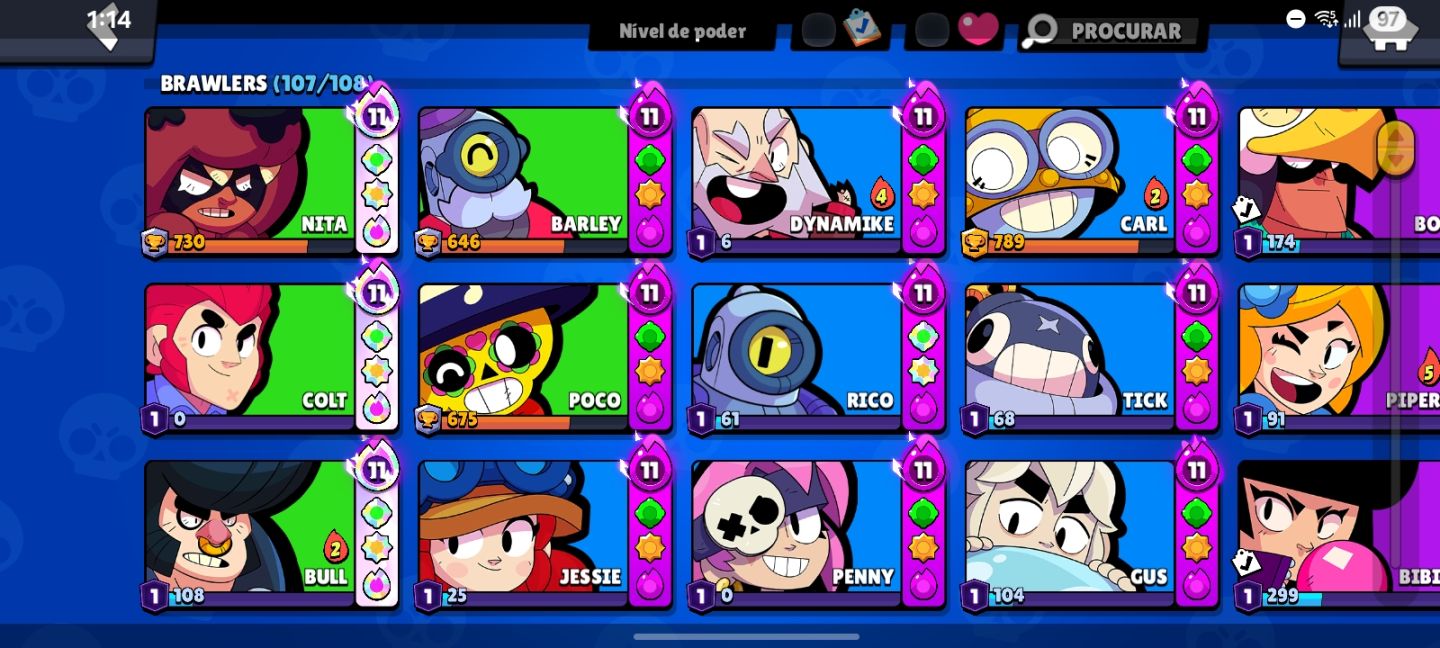 Brawl stars conta 59k muitas skins e brawlers upados
