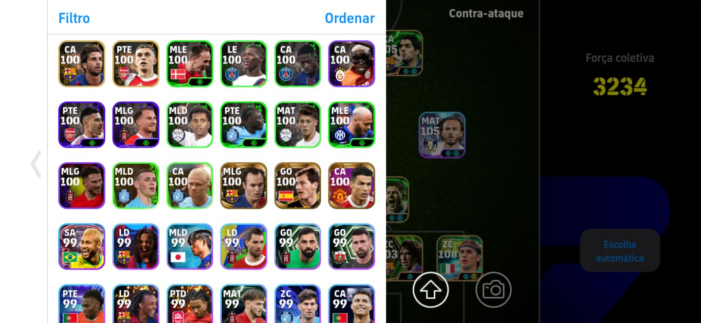 Conta efootball 3234, Ronaldinho Messi e Gabriel Magalhães big time