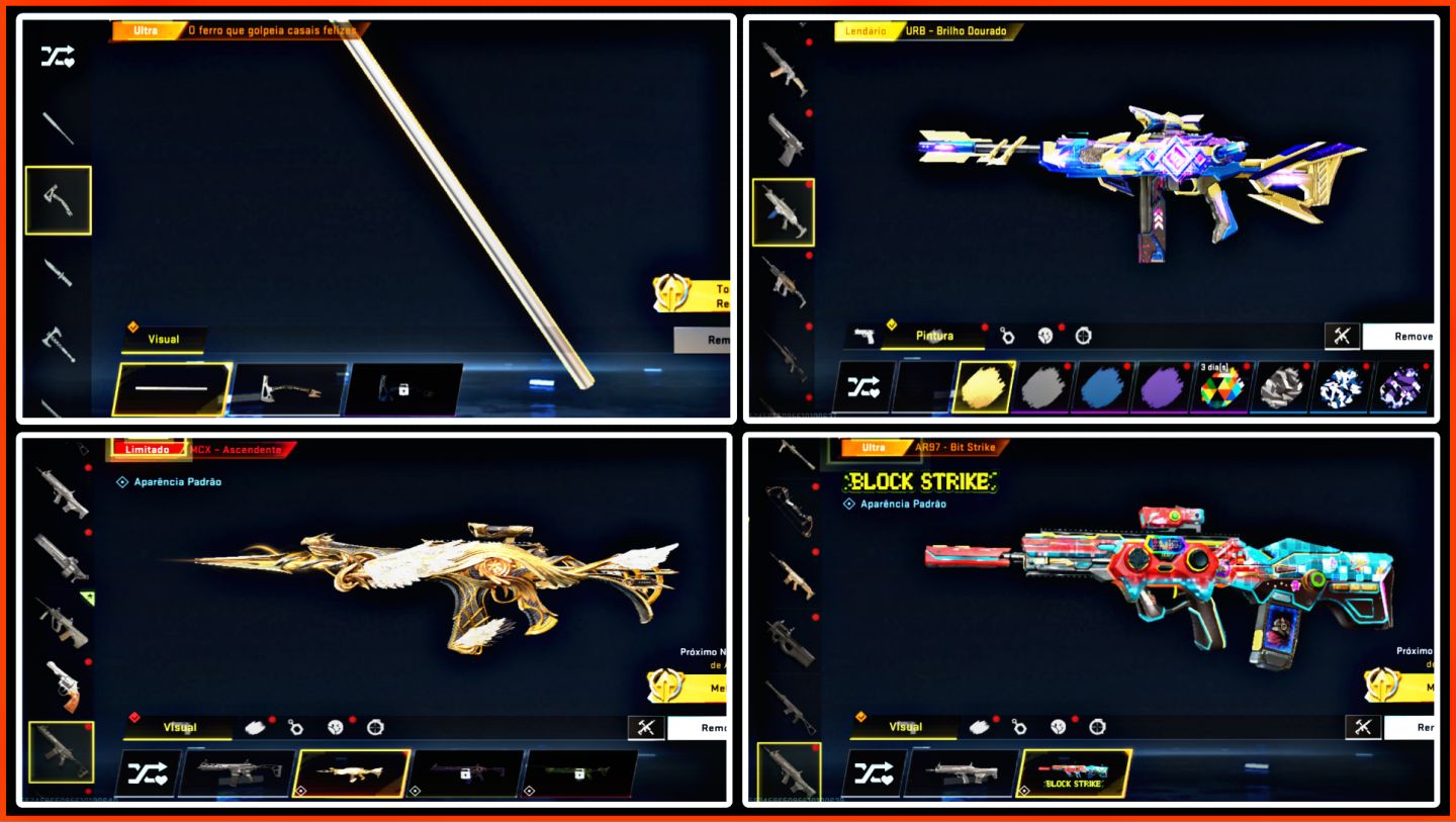 Conta Blood, Bastão, Chinelo, Skins de armas Eterna e Ultra, Skins de Strikers +