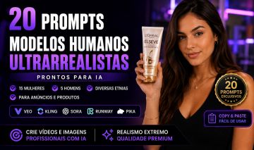PACK 20 PROMPTS MODELOS HUMANOS IA [PROFISSIONAL] | Veo, Kling, Sora e Runway