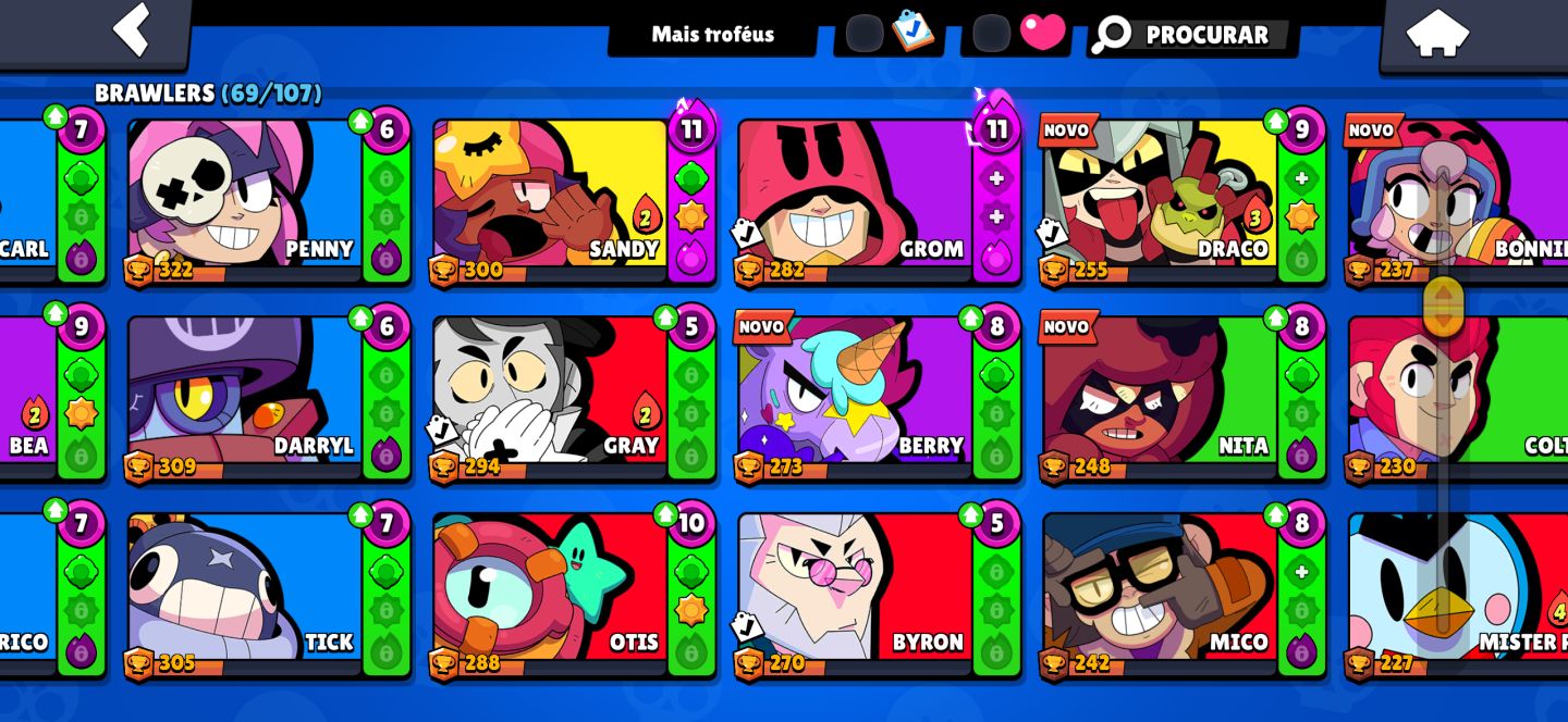 CONTA BRAWL STARS 69/109 BRAWLERS PRATICAMENTE TODAS AS SKINS FULL ACESSO