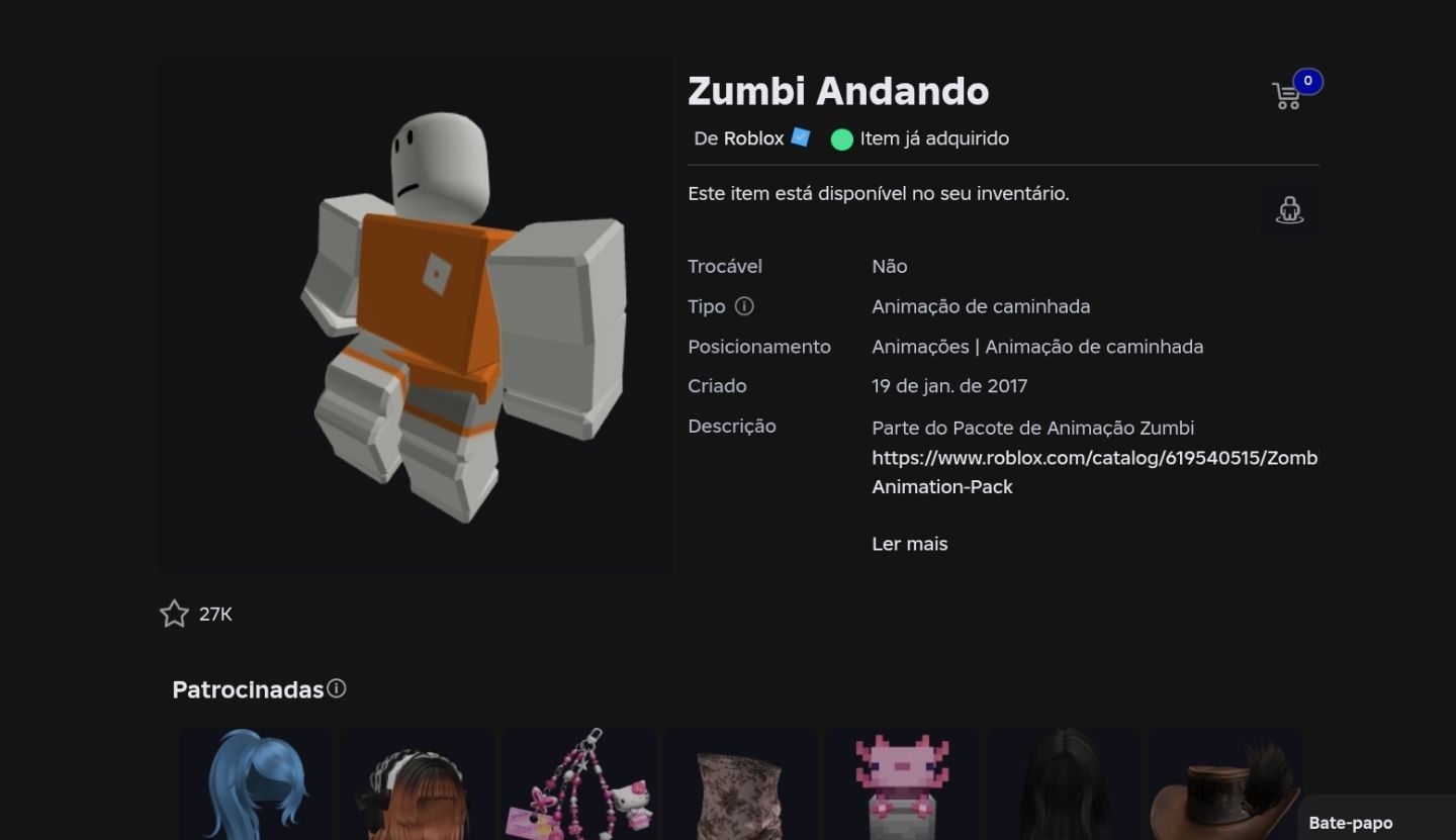 CONTA DE ROBLOX - SKINS E ANIMAÇÕES RARAS (FADA DA PRIMAVEIRA E ANDAR DO ZOMBIE)