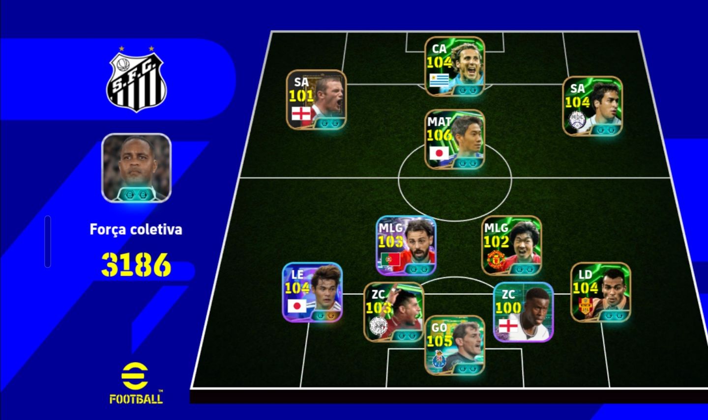 Conta Efootball Com 3186 de força e kagawa, forlan e raúl.