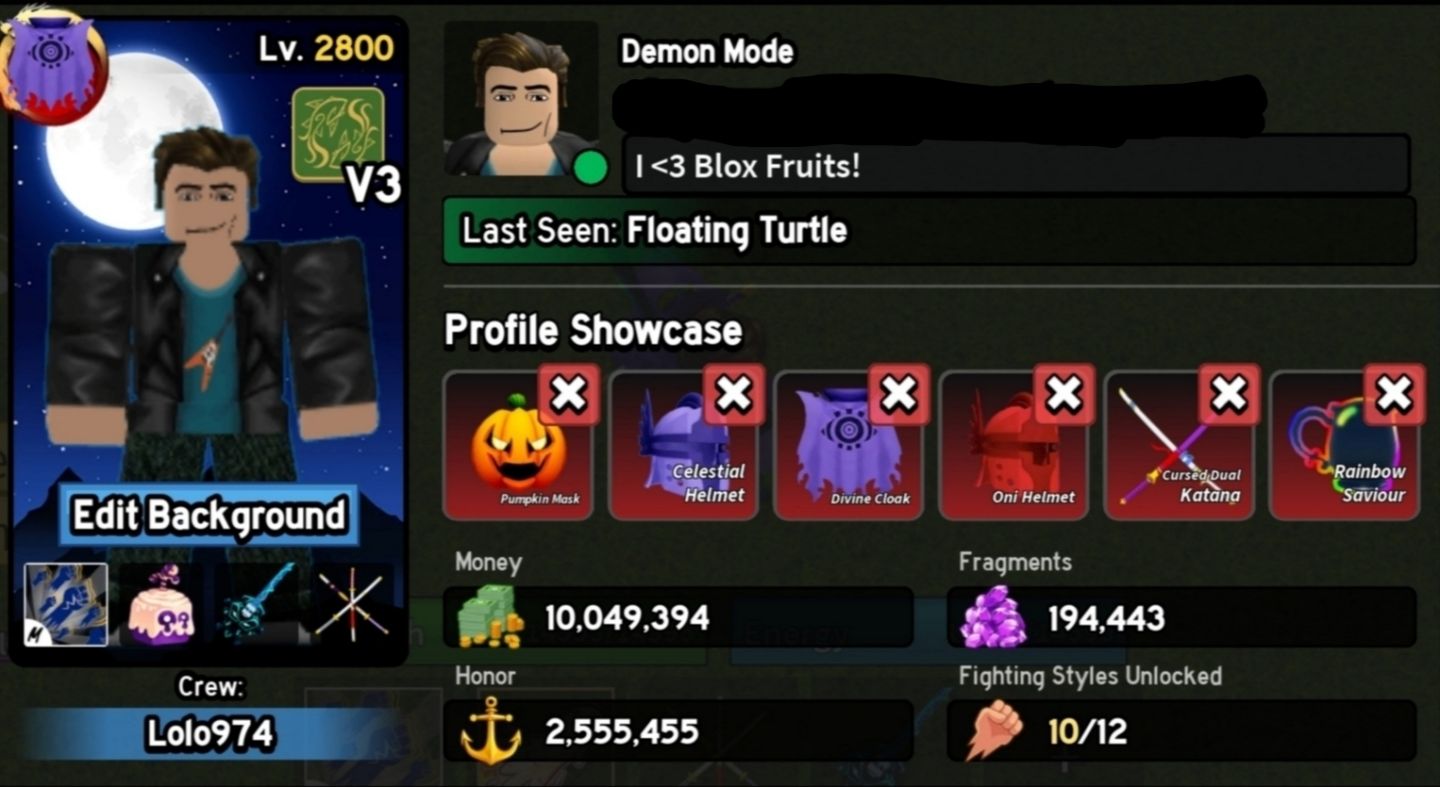 [194.443 FRAGMENTOS!] 10M Beli + Oni Helmet + GH + TTK + CDK + SG + Pumpkin Mask