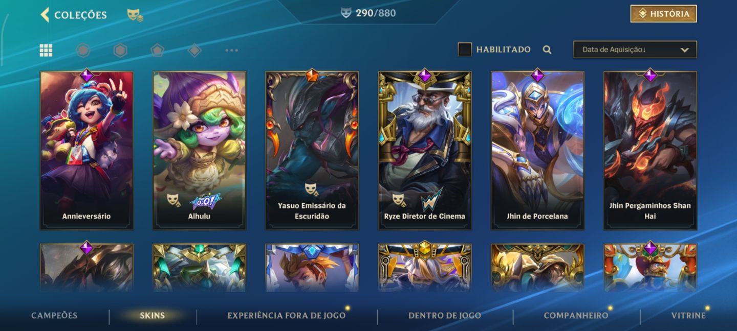 Conta wild rift com 290 skins