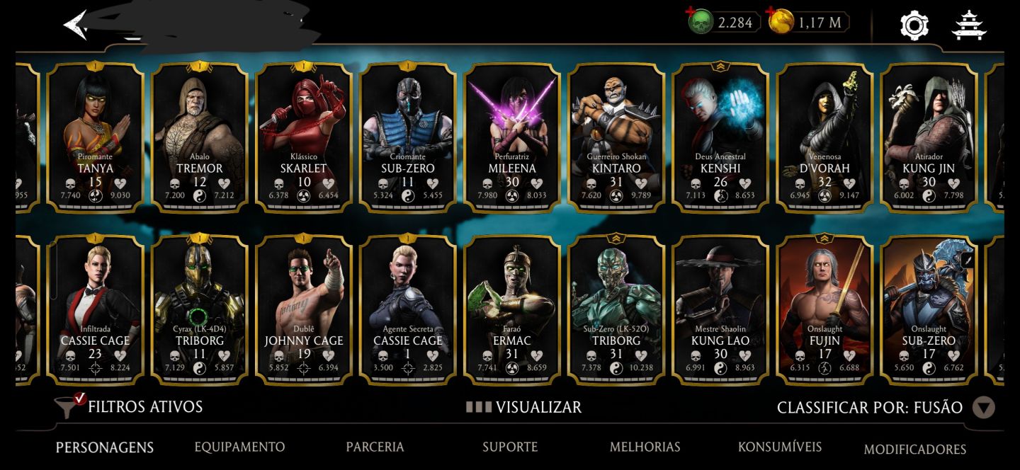 CONTA MK MOBILE - 18 DIAMANTES (RAIN F4, LIU KANG) + 200 CRISTAIS DRAGÃO.
