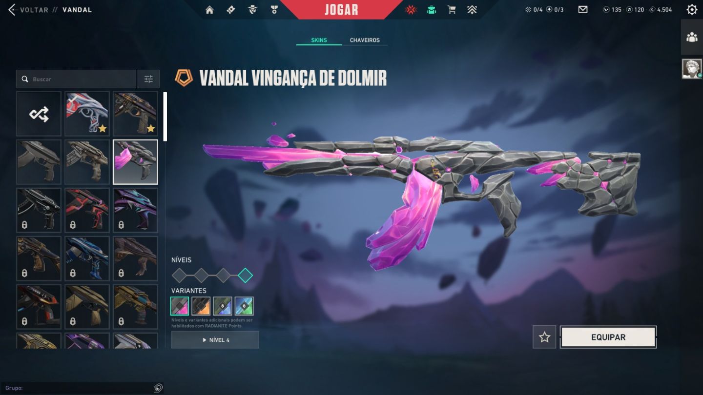 Conta de valorant nível 272, elo high play, vadal prelúdio e gaia