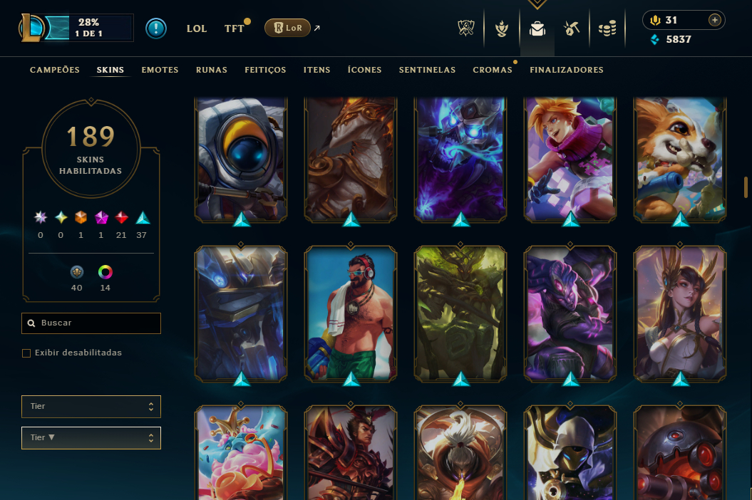 Conta LOL sem jogar rank desde 2020. Várias skins e campeões habilitados