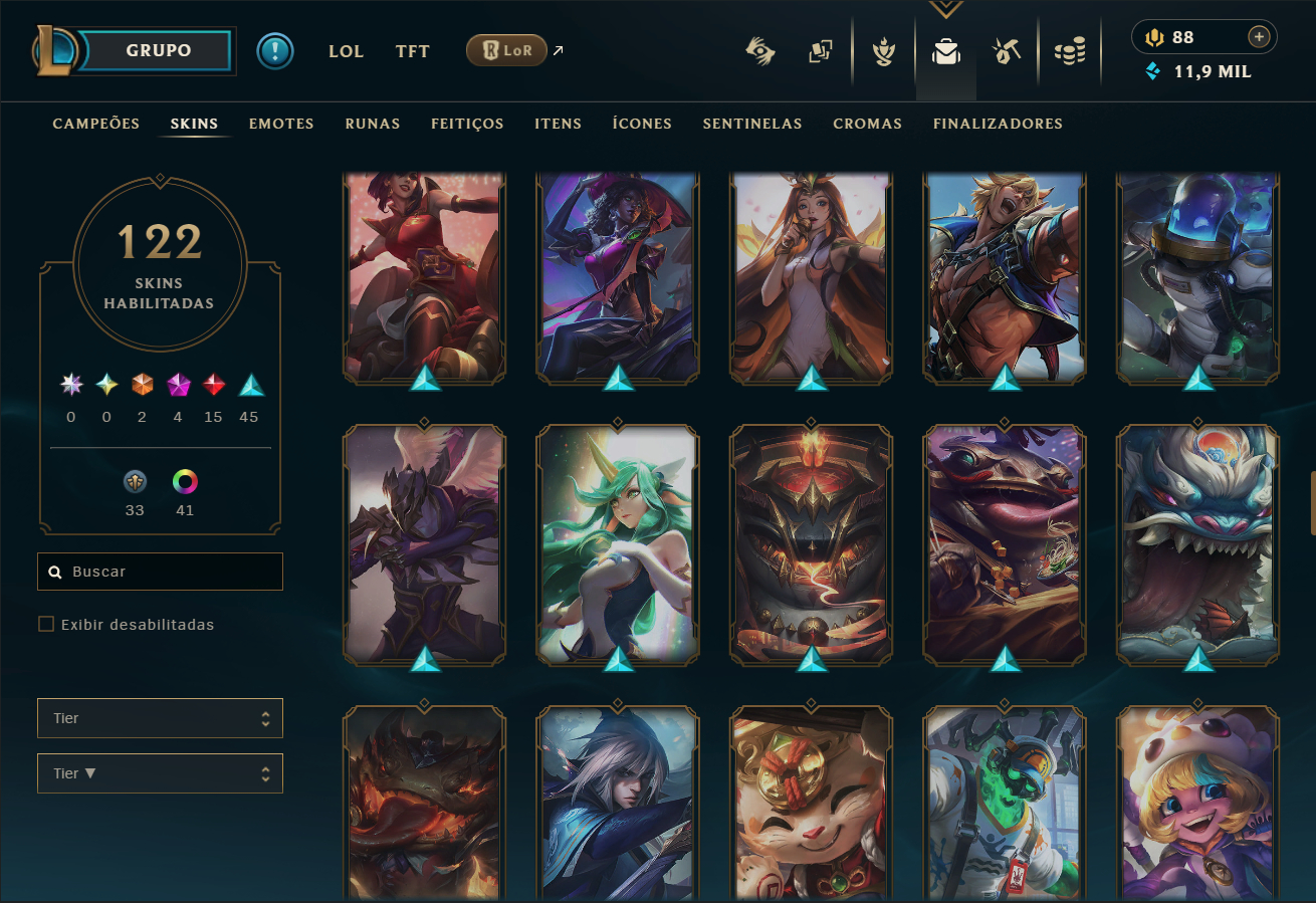 Conta Full Acesso LoL - 168 CH | 122 SKINS | HONRA 5 | TFT SKINS | 443K TK