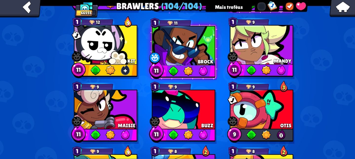 Conta brawl stars 66k , 104/104 brawlers, 40 brawlers full upados,7 passes 40p