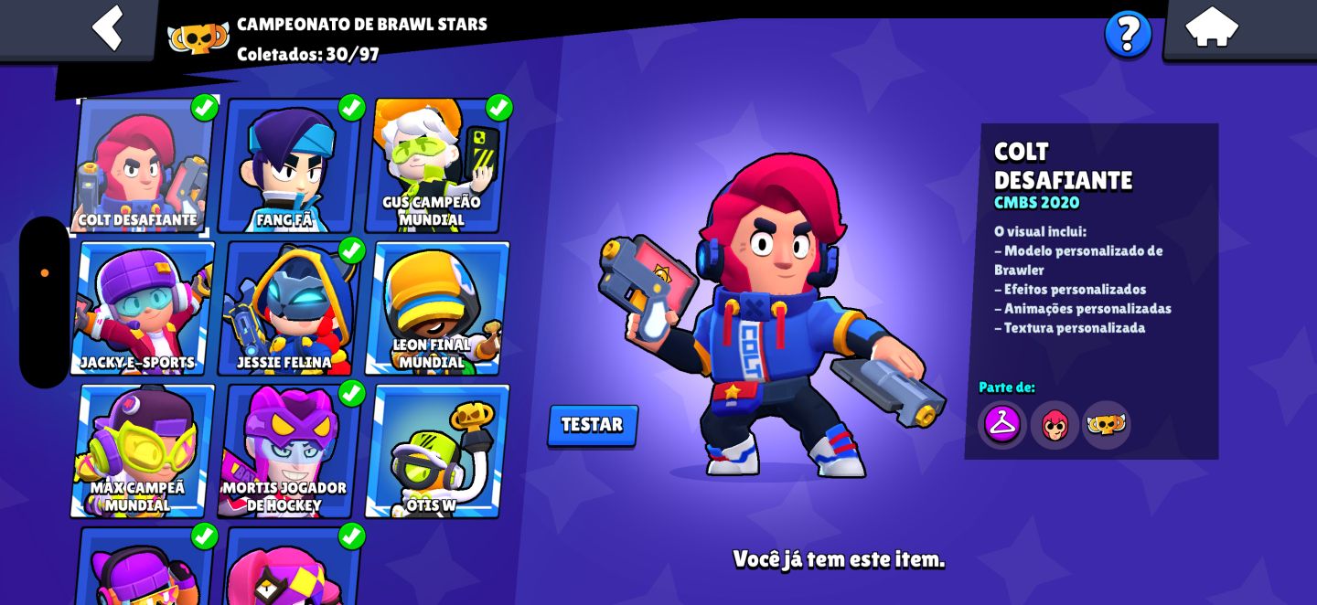 CONTA RARA DE BRAWL STARS COM COLT DESAFIANTE E +500 SKINS (70K de troféus)