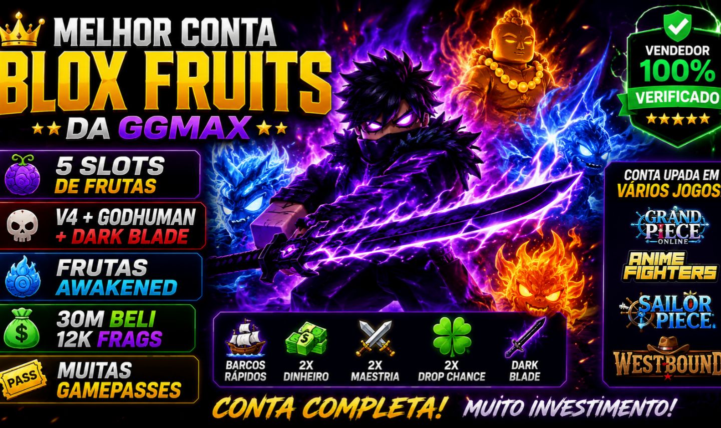 CONTA BLOX FRUITS + MUITAS GAMEPASS!