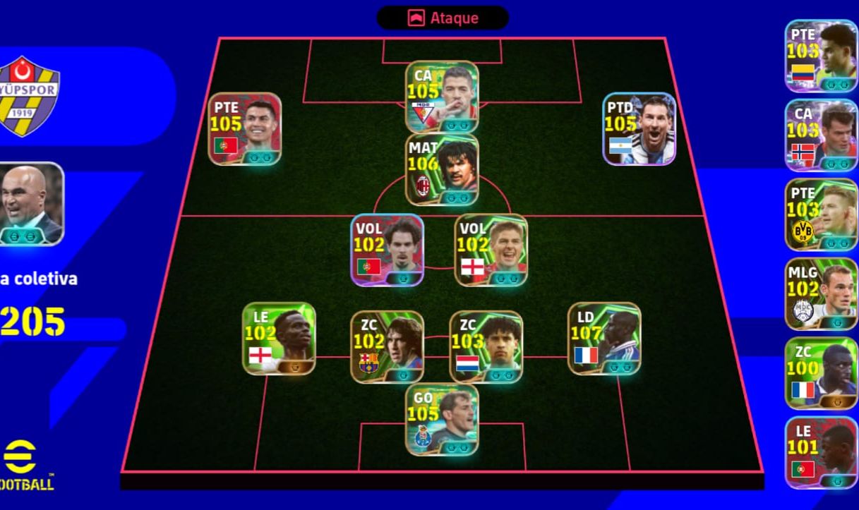 EFootball | Barcelona | Força Coletiva 3207 | Elenco 100+ Overall | +2,2M de GP