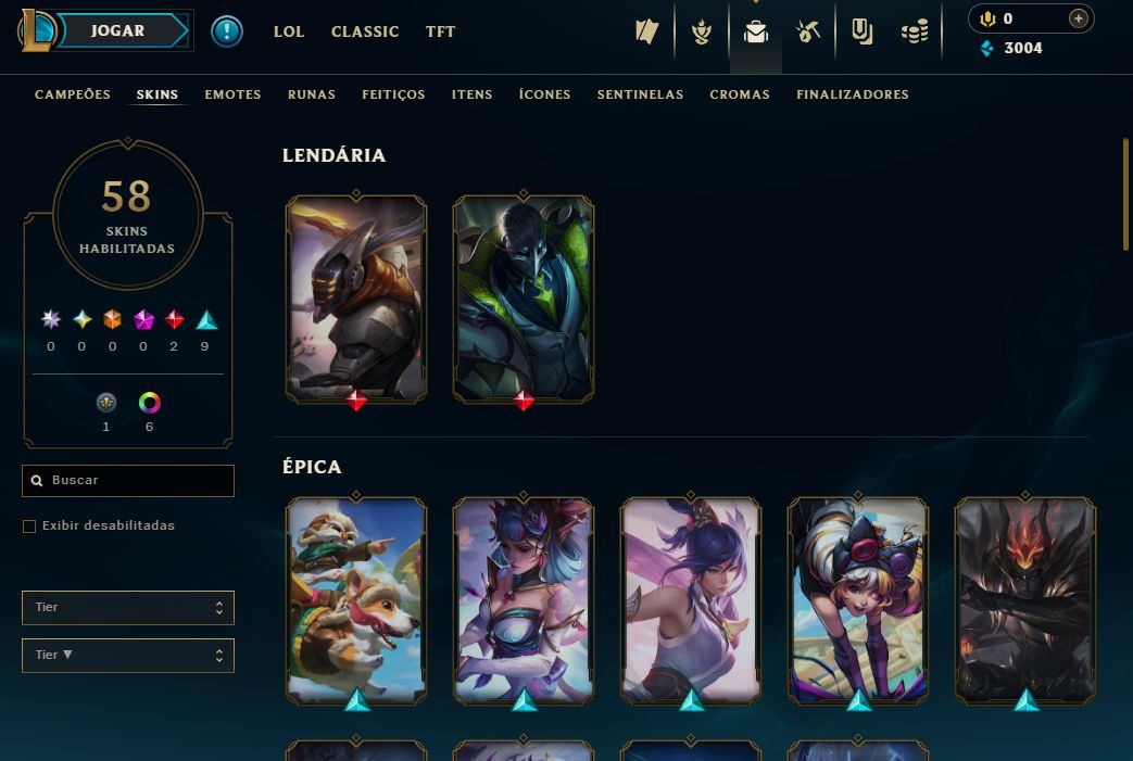 [Entrega Automática] Conta Lol Ouro, 58 Skins, 2 Lendárias, Lvl 78, Upada na Mão