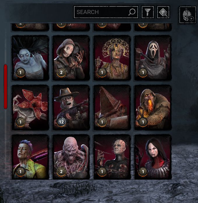 Conta Dead By Daylight, contendo personagens de licença que saíram do jogo etc