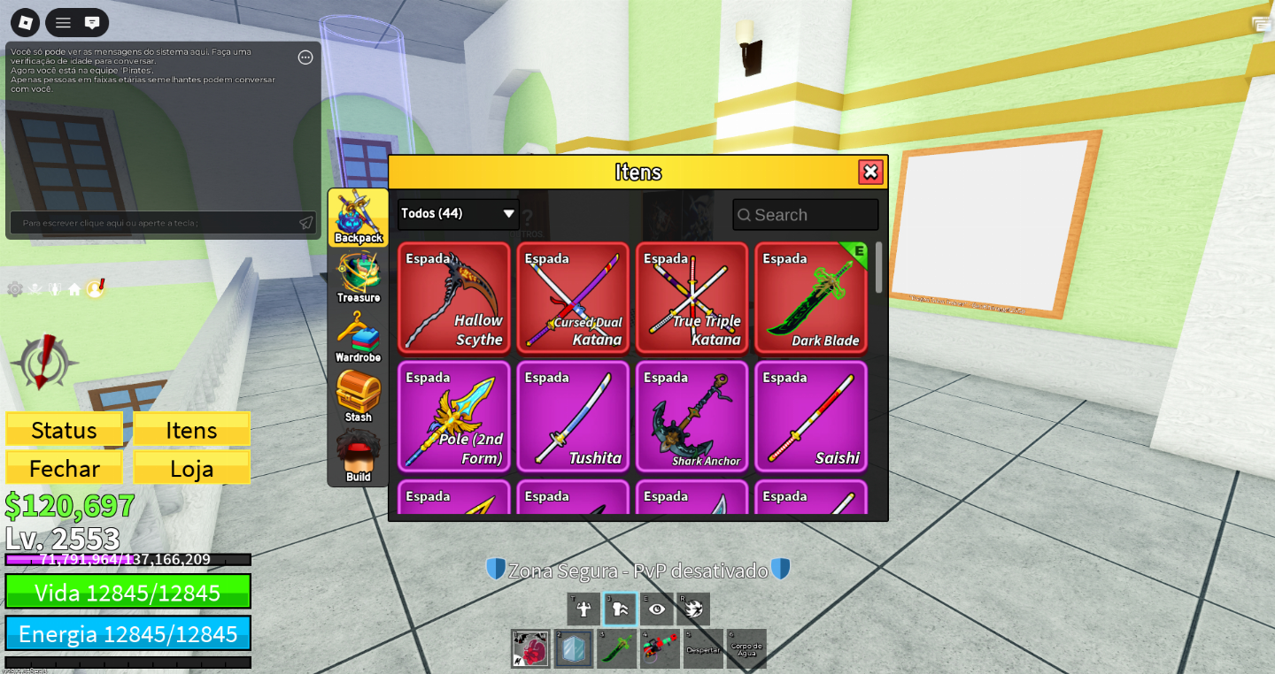 Conta try hard de blox fruits e outros jogos com quase 1000 robux.