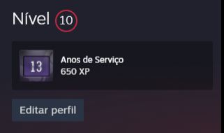 Minha conta STEAM com 37 jogos nivel 10 com 13 anos de serviço