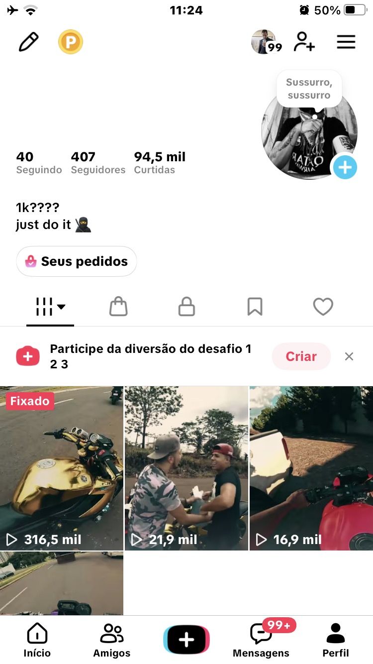CONTA DO TIKTOK COM 400 SEGUIDORES E 94K DE CURTIDAS, TK ESTÚDIO + SHOPI