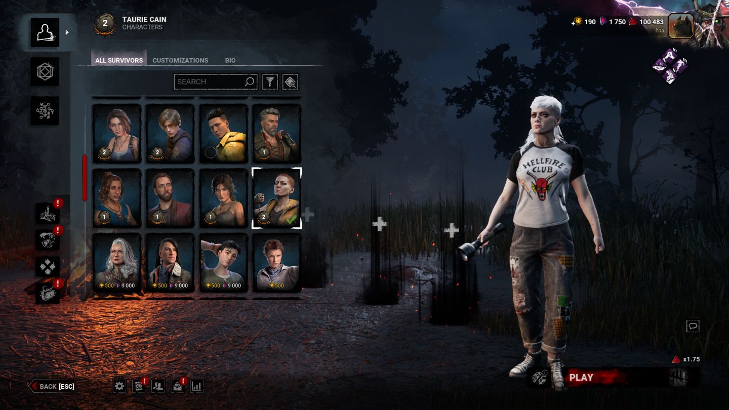 Conta Dead By Daylight, contendo personagens de licença que saíram do jogo etc