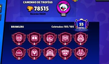 Conta de brawl stars 78k de troféus 2018, várias skins e 100k de ouro