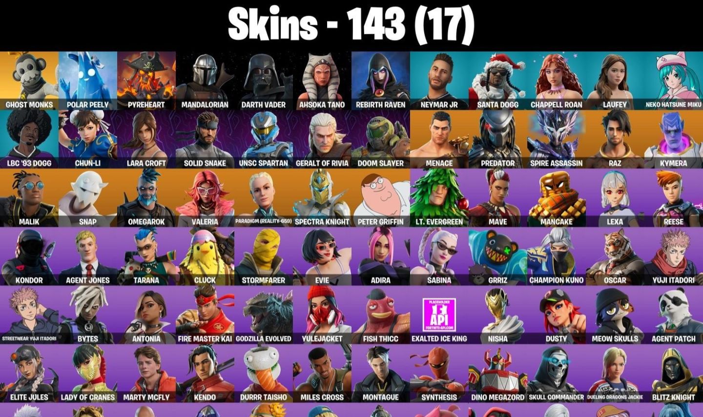 CONTA FORTNITE TRYHARD COM LARA CROFT, RAVENA E 142 SKINS - ENTREGA AUTOMÁTICA!