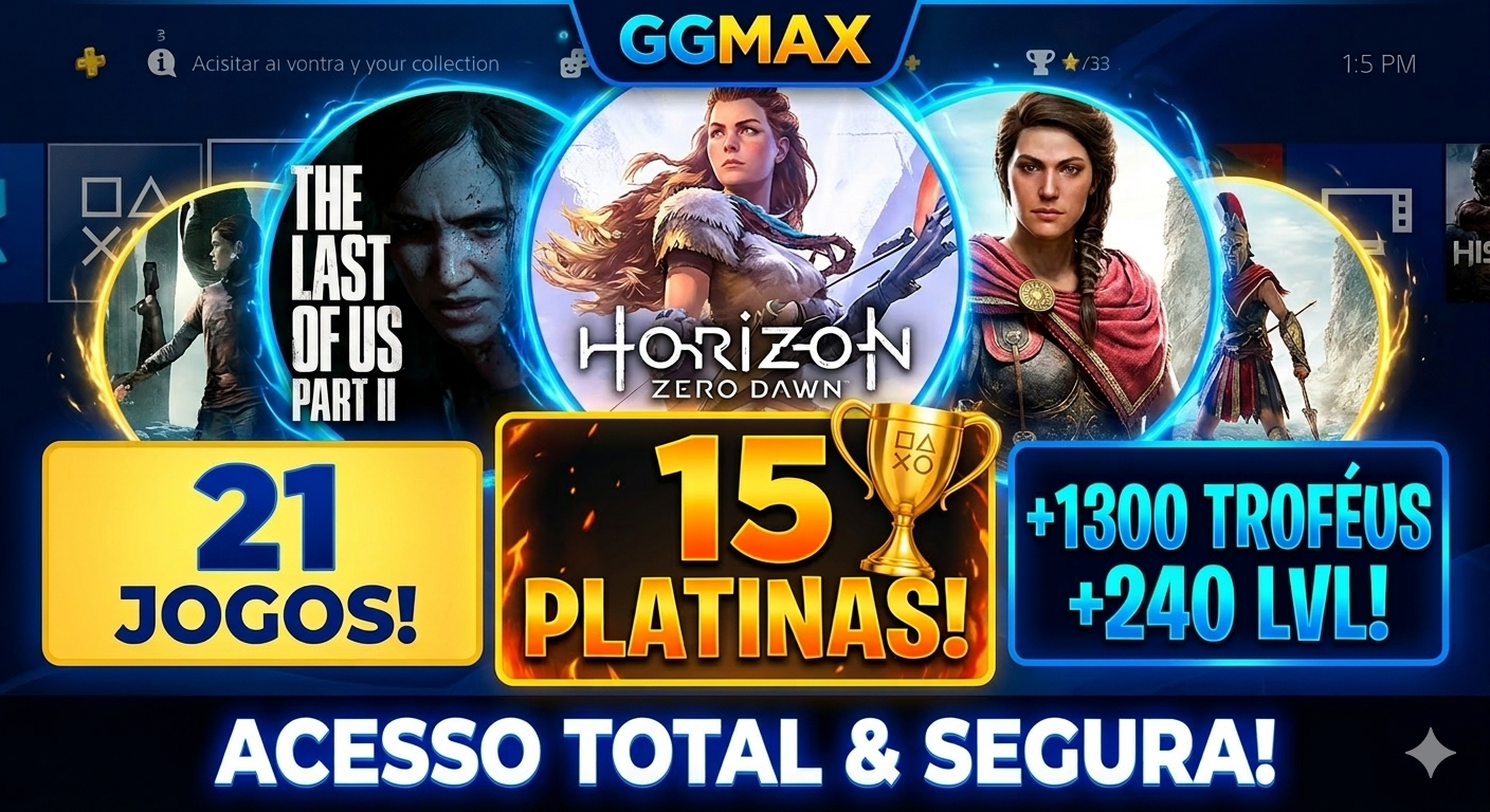 CONTA PSN - 21 JOGOS | LVL 240+ | 15 PLATINAS | TLOU2 + GOW + HORIZON...
