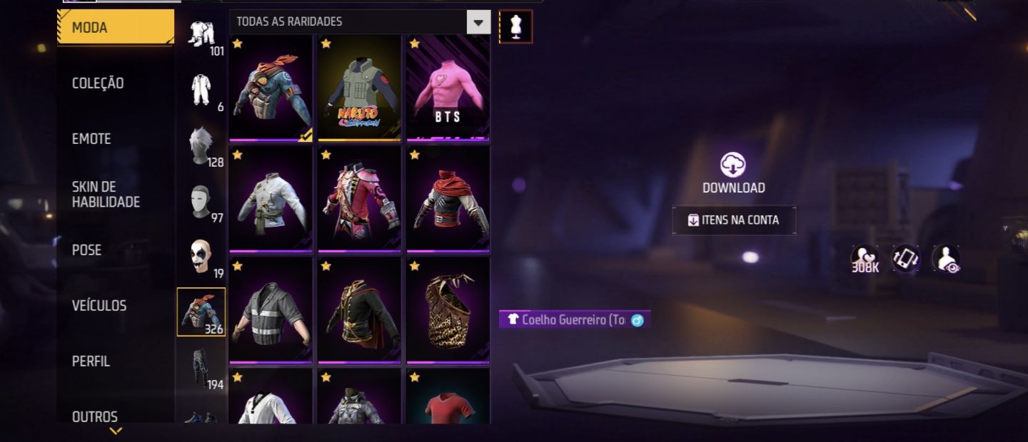 CONTA DE FF BRABA COM VARIAS SKINS