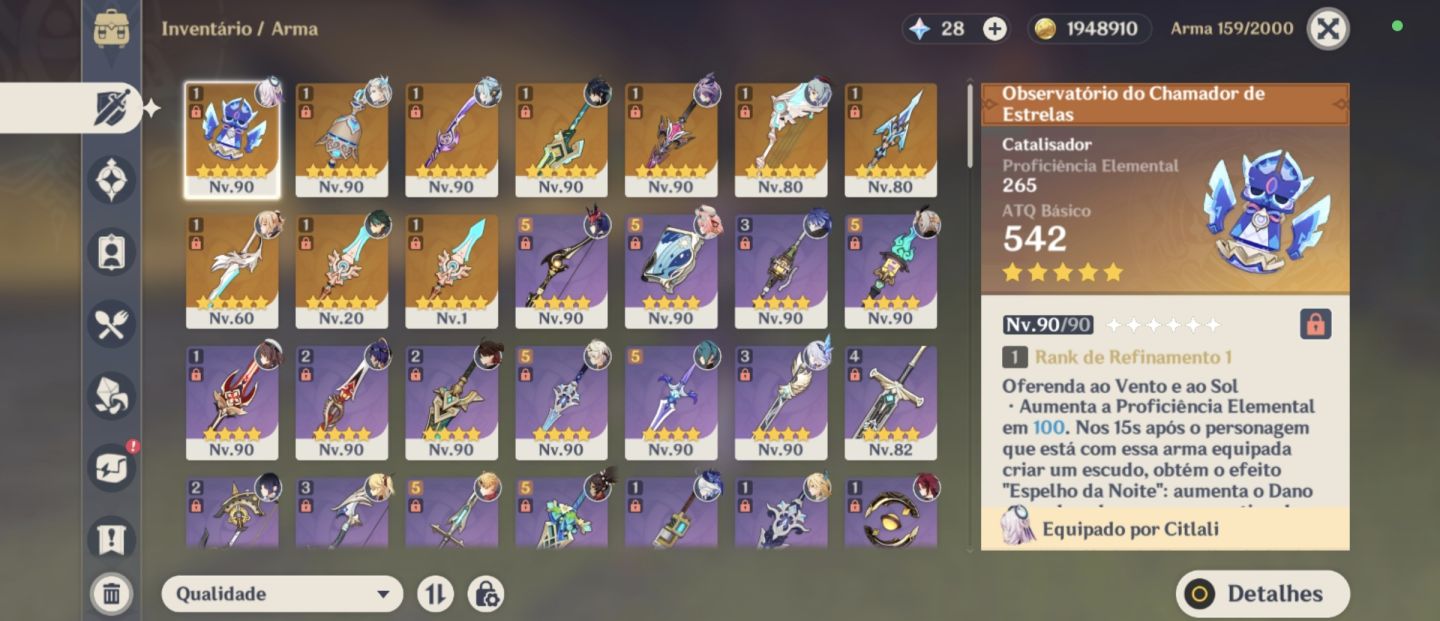 Conta há venda de genshin end game, várias skins limitadas e constelações