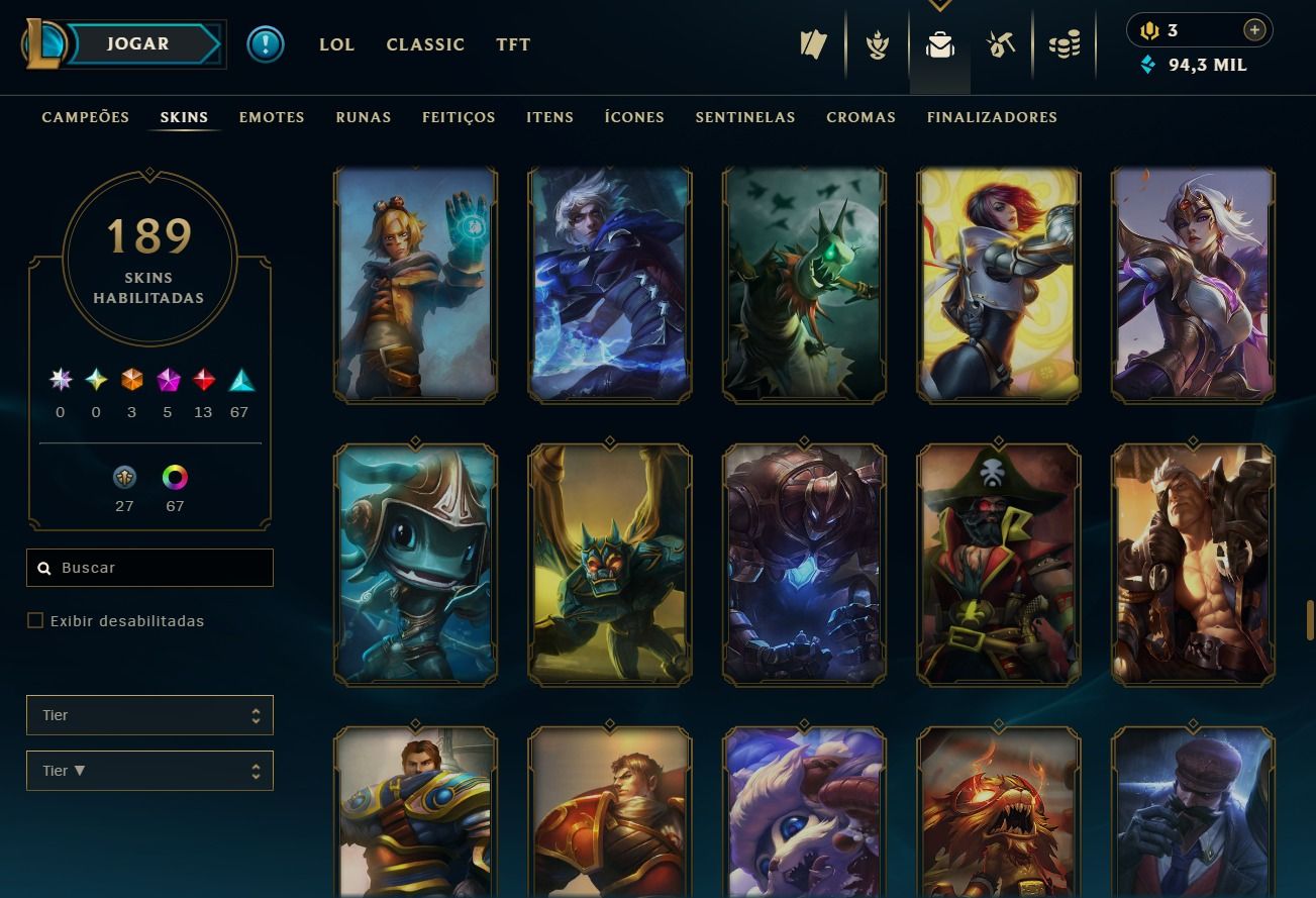 CONTA DE 2016 - 189 SKINS - LVL 306 - TODOS CAMPEÕES - 94K DE EA - 55 CROMAS