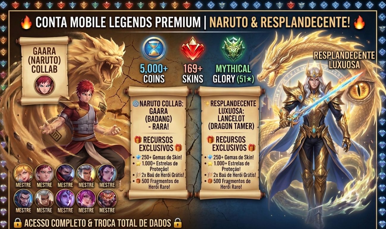 Conta Mobile Legends | 169 Skins + Gaara Naruto + Collector | Skins na descrição