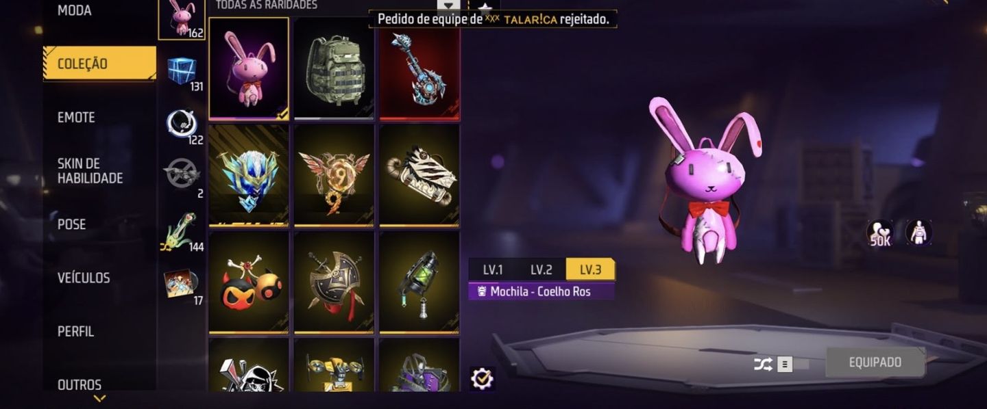 CONTA FREE FIRE NIV. 74 | 85 EMOTES | 286 CONJUNTOS | 41 PAREDES DE GEL