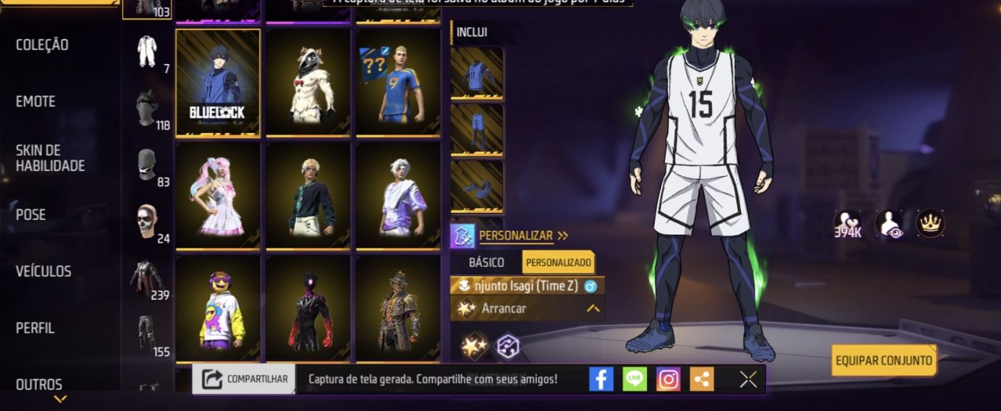 Conta de Free Fire gemada com punho e todas camisas de time