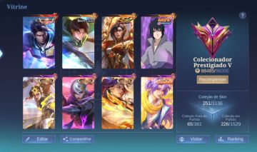 Conta MLBB 251 Skins | Legends, Naruto, AoT, Collector | Emblemas Full
