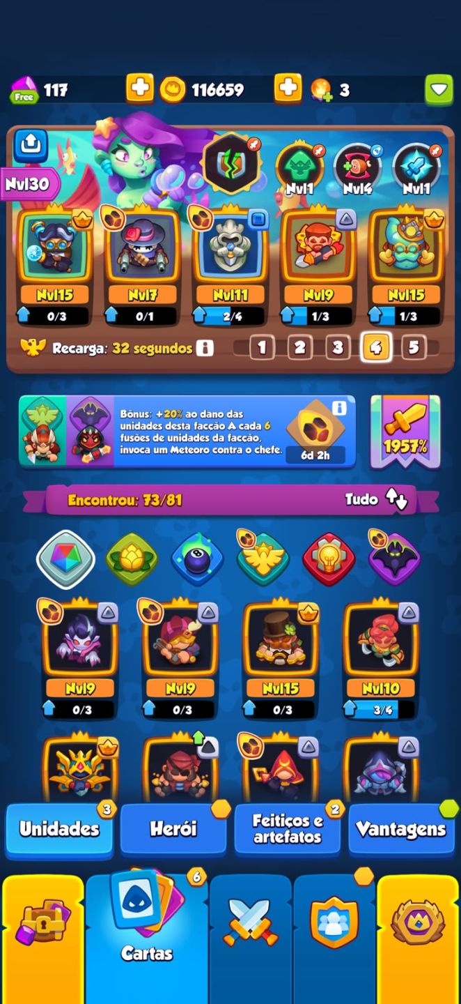 Conta com 1957% critico varias cartas top e herois up