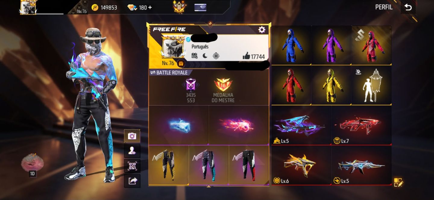 Conta free fire gemada com 5 angelicais, 5 evolutivas, 750+ peitorais, prime 8