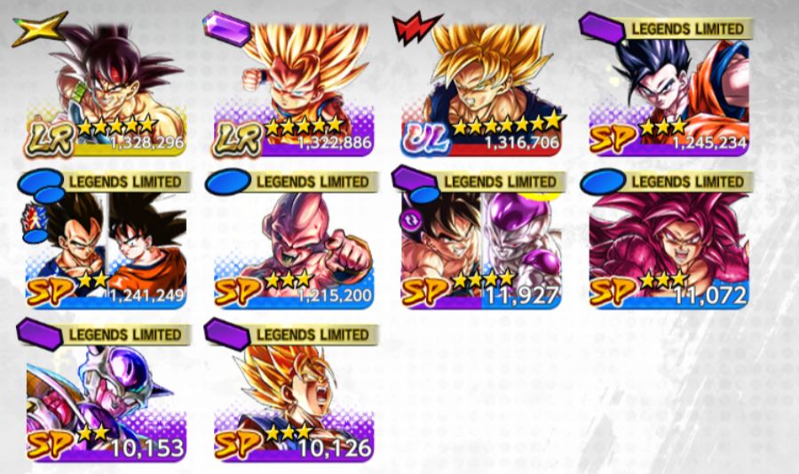 Conta iniciante com Bardock LR + Goku Mini SSJ3 LR