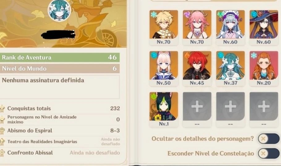 [Genshin Impact] Conta Ar46 com 7 Personagens 5 Estrelas!!