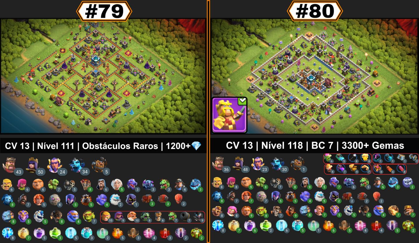 CONTAS CLASH OF CLANS | CVS UPADOS, FULL, SEMI-FULL, RUSHADOS, CLÃS, SKINS