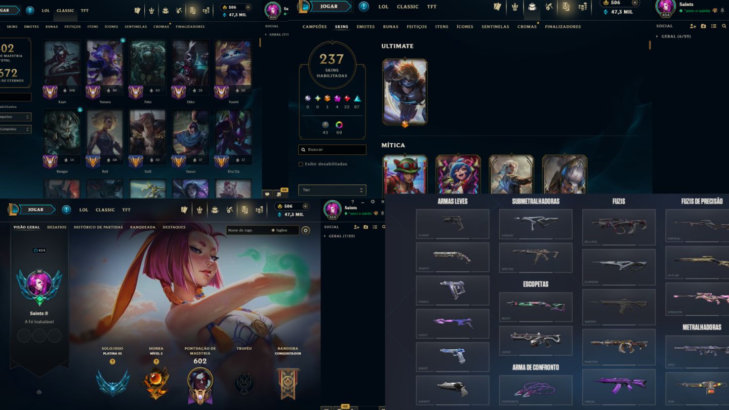 CONTA VALORANT COM PACOTES DE SKINS + LEAGUE OF LEGENDS