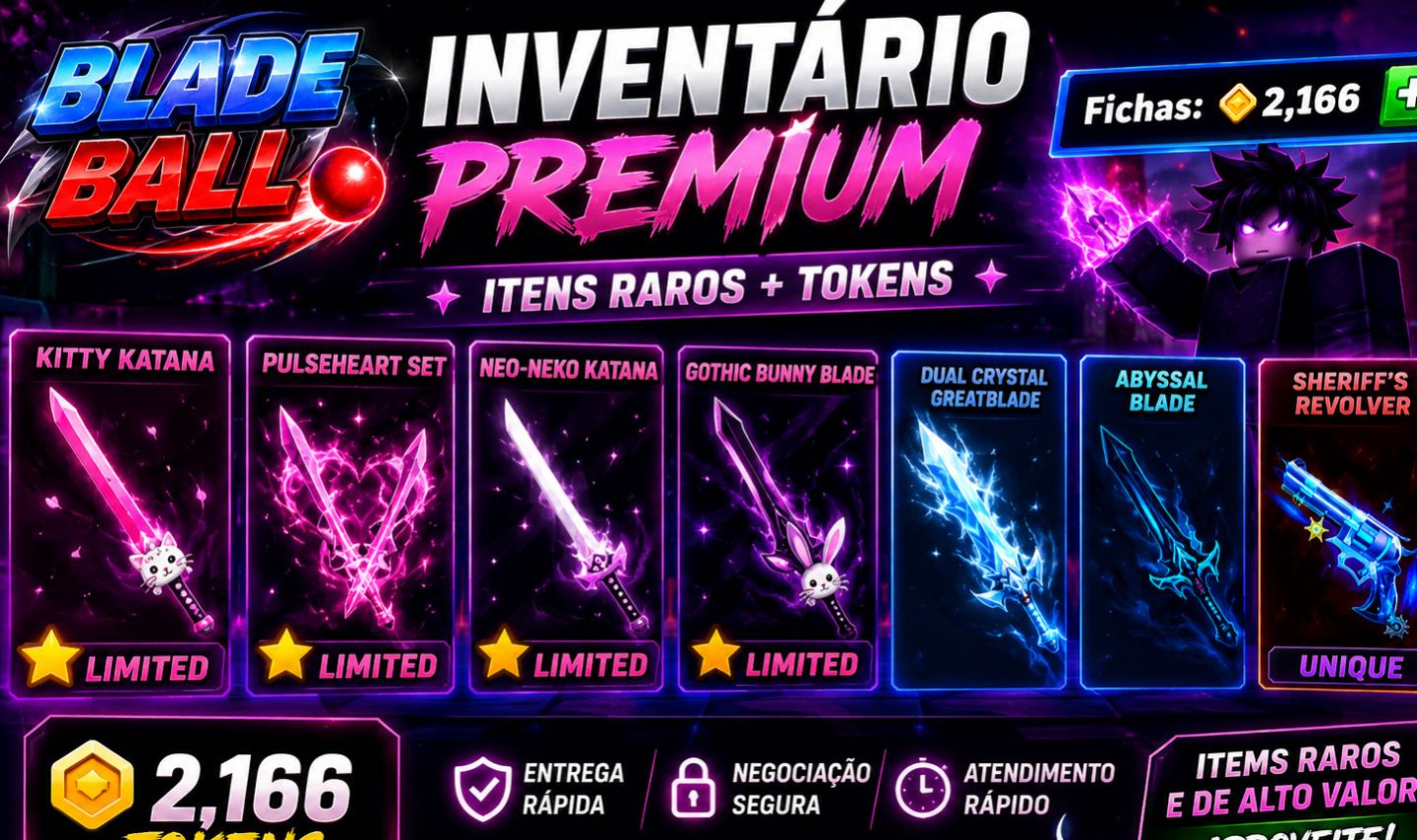BLADE BALL - INVENTÁRIO PREMIUM |+ emote sentado + Pulseheart...