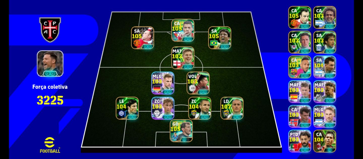 CONTA eFOOTBALL FORÇA 3225 | ELENCO 105+