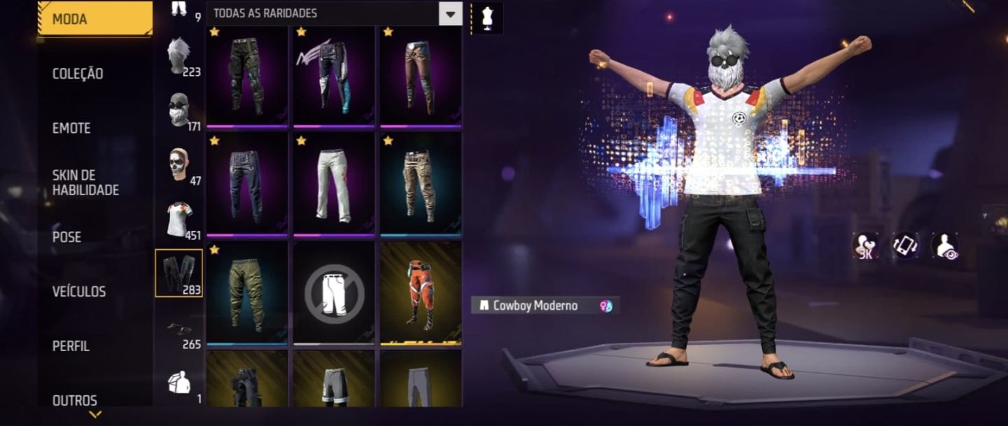 Conta de free fire roupa do mandela, com 2 ump att!! 451 peitoral, 283 calças!!