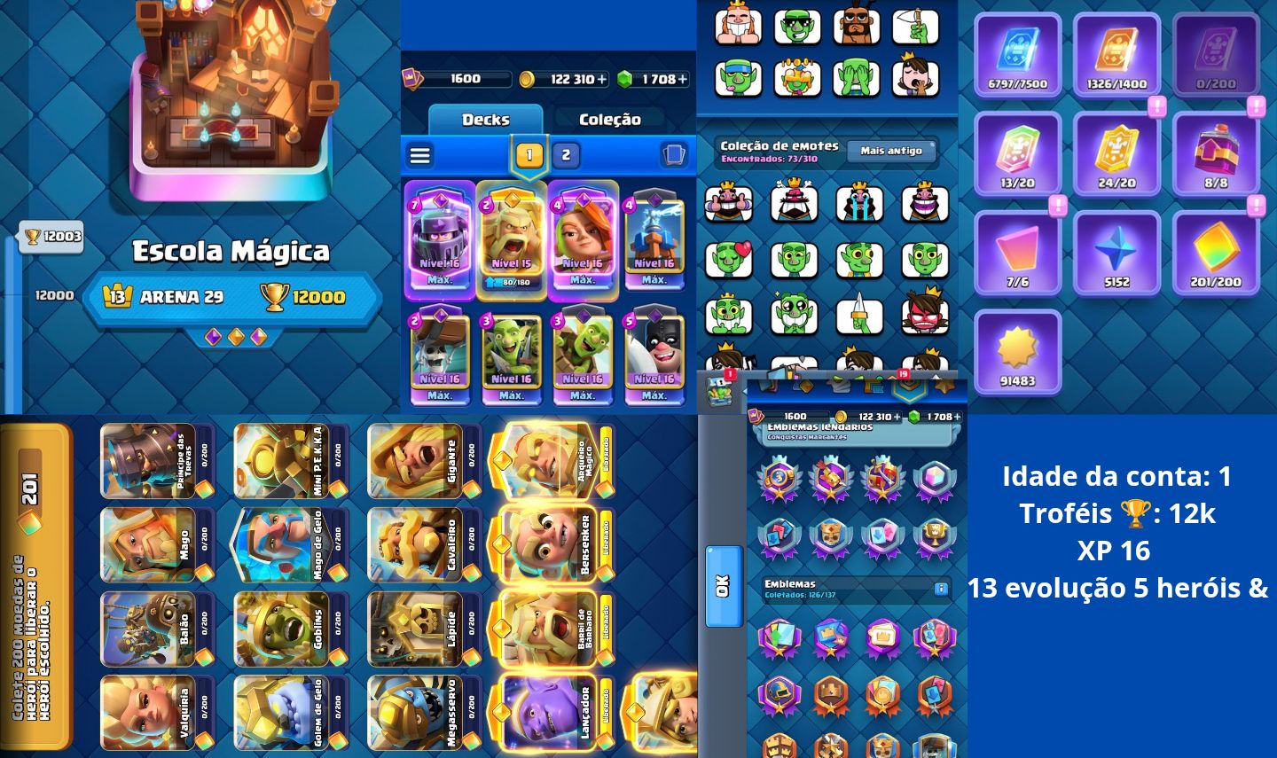 Conta Clash Royale 12k XP16 todas as cartas